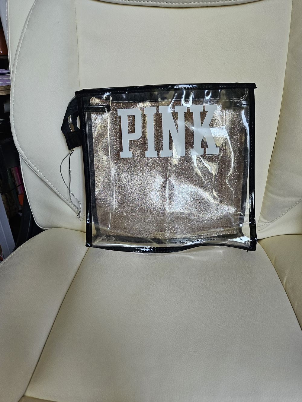 PINK Victoria's Secret Clear Glitter Tote Bag - Gold Glitter